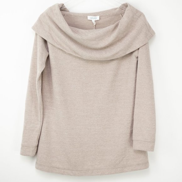 Haven Knit Top Folded Collar Off The Shoulder Shirt Tan Shirt Size Small New - Picture 1 of 5